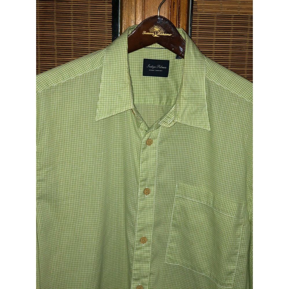 TOMMY BAHAMA SHIRT CHECK COTTON GREEN WHITE LARGE L